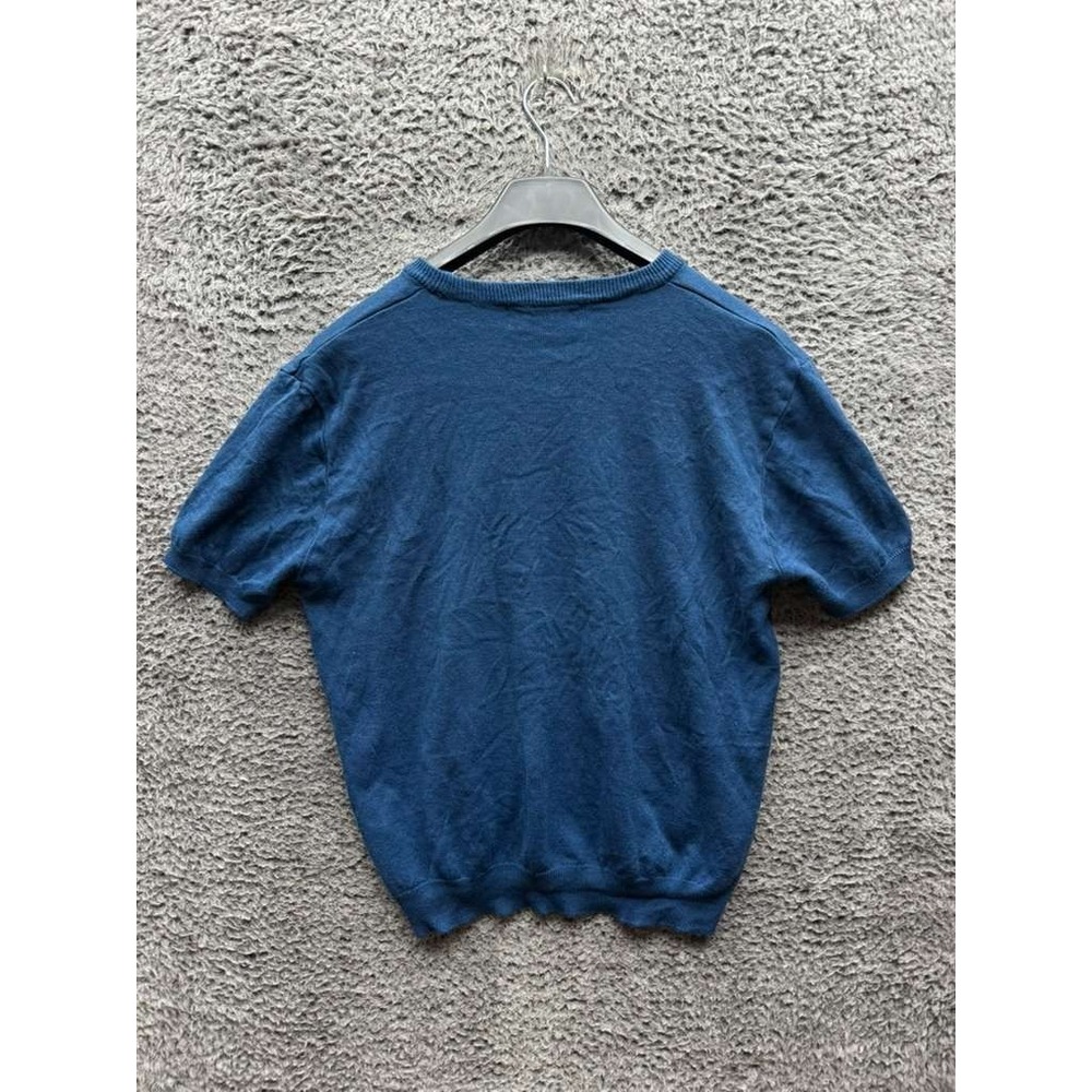 L'oeil Ribbed Knit Cotton Crew Neck Short Sleeve Jumper Blue Womens Size M